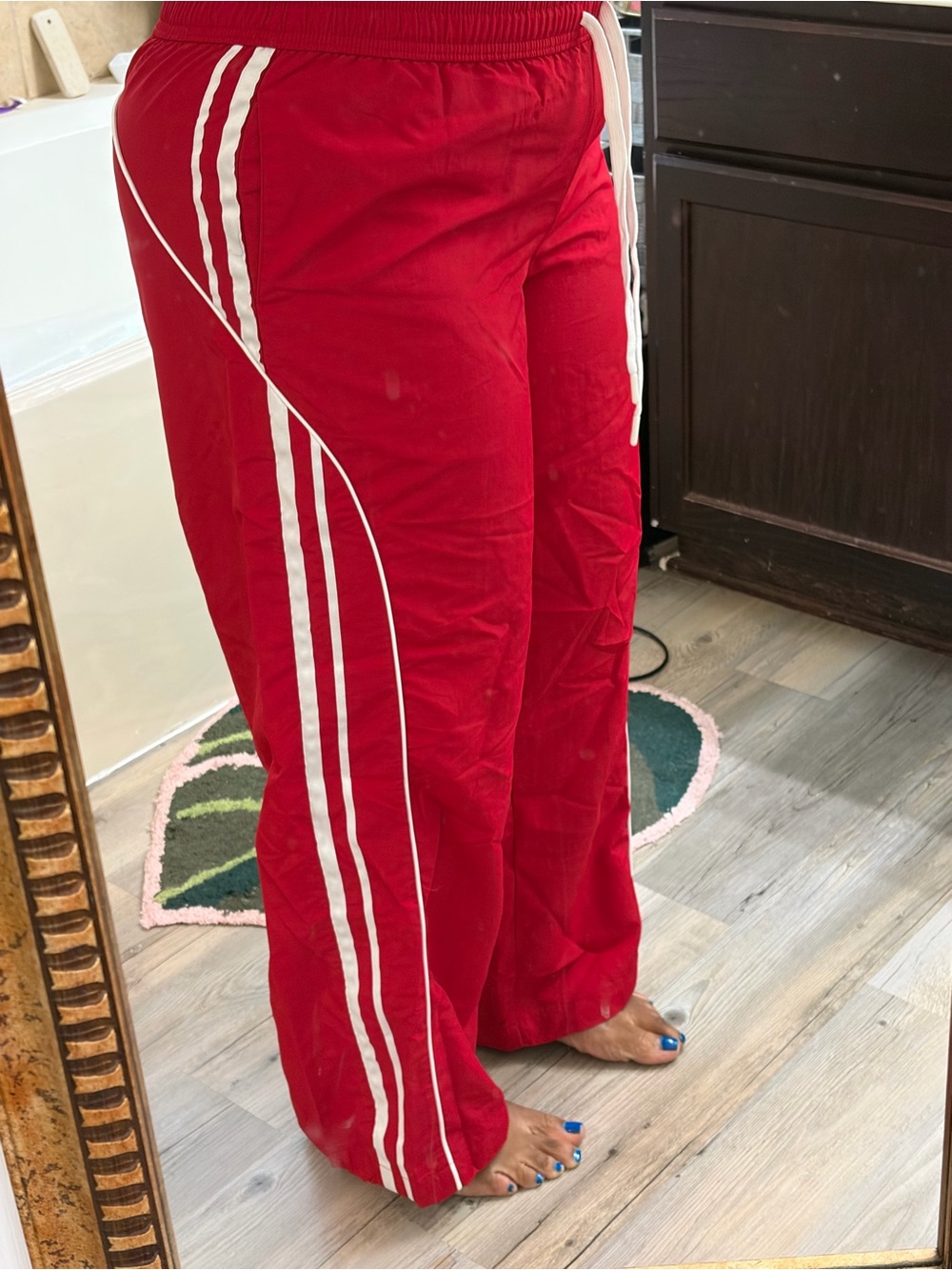 No Boundaries Red Track Pants with White Stripe Trim